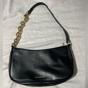 Like Dreams Black Shoulder Bag with Gold-Tone Chain Strap